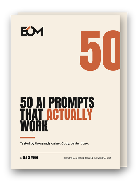 Cover of the free PDF: 50 AI Prompts That Actually Work, by Era of Minds